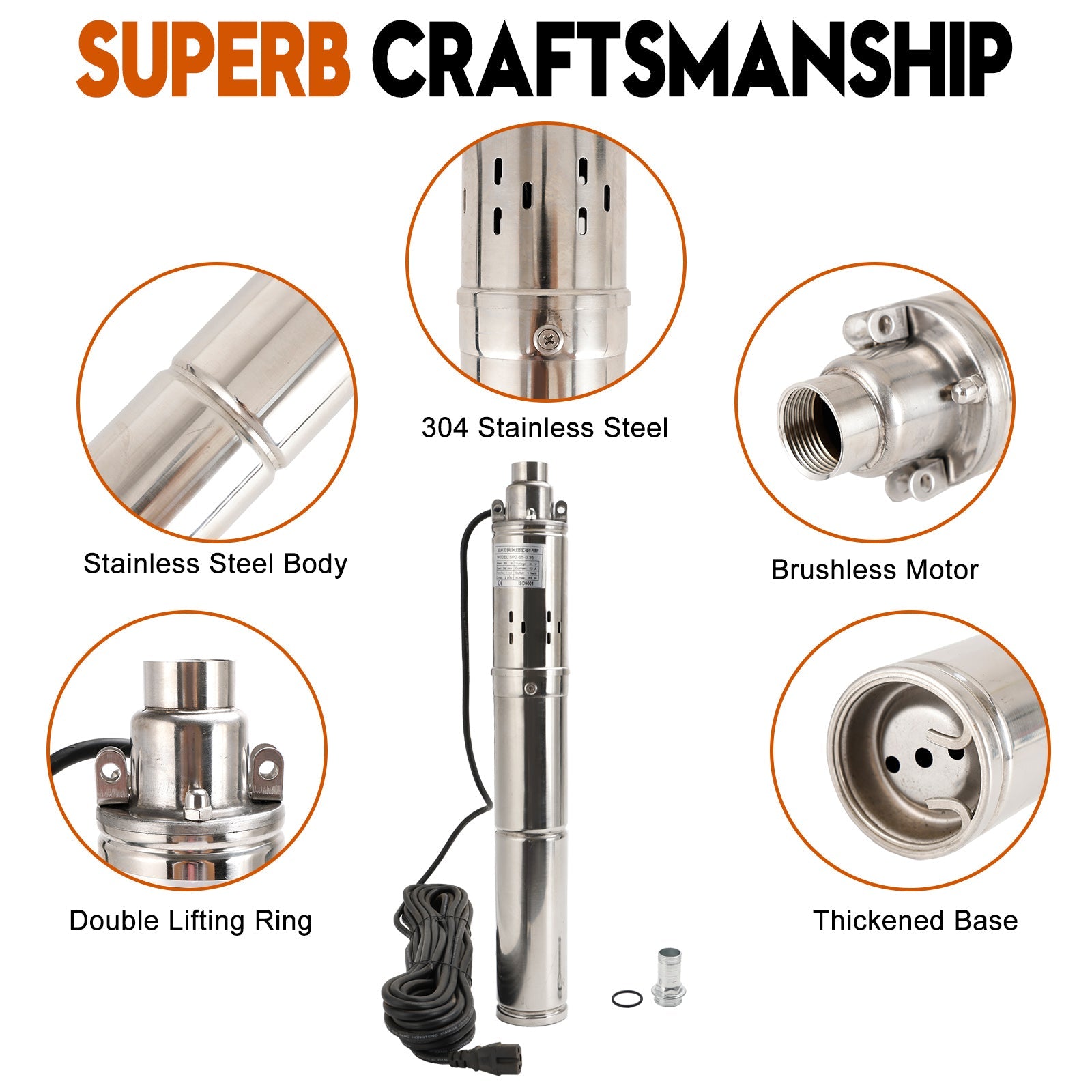 3" 24V 350W MPPT skrutkové solárne čerpadlo do vrtu, ponorné oceľové hlboké vrty