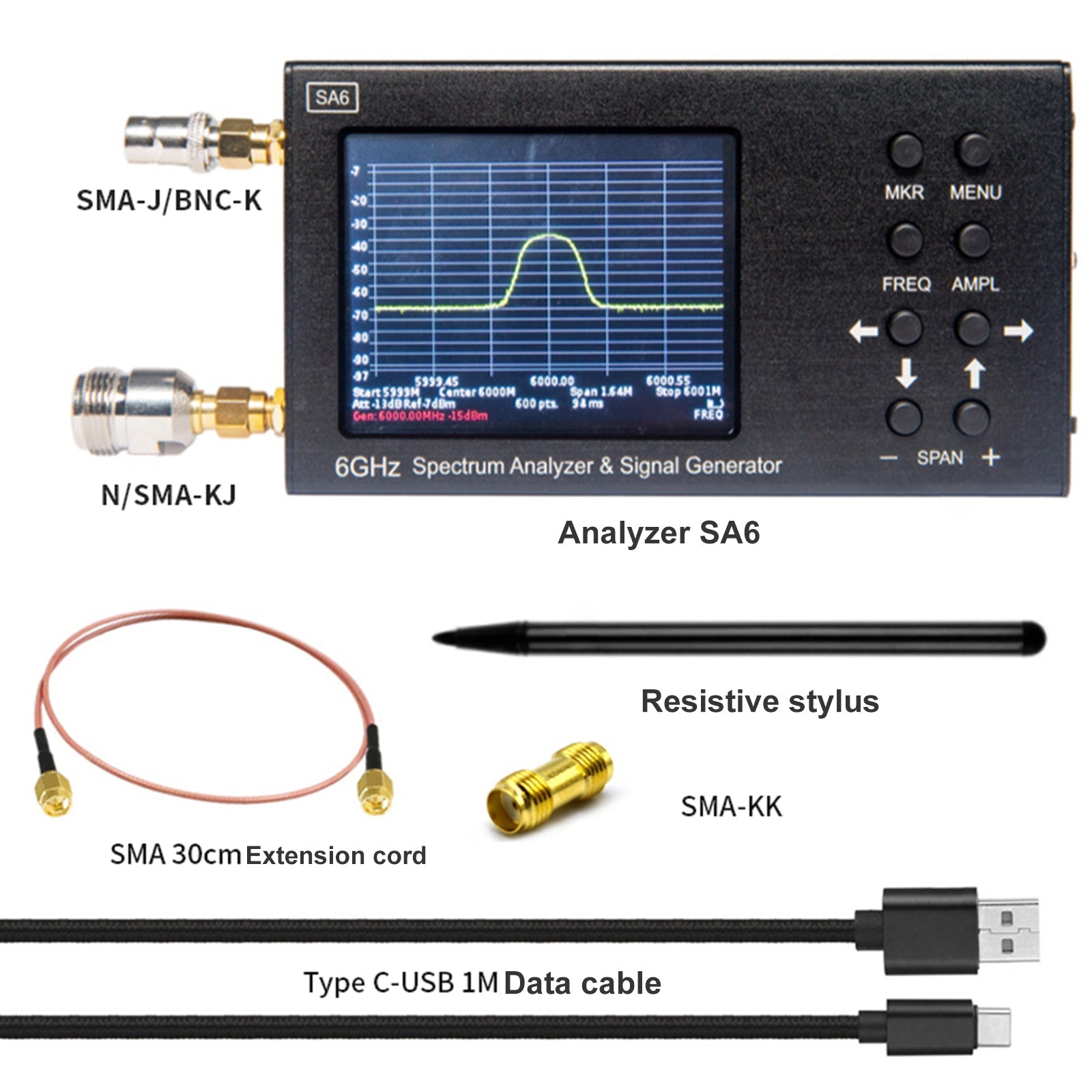 SA6 6GHz Handheld Portable 3.2" Spectrum Analyzer Signal Generator 35-6200MHz