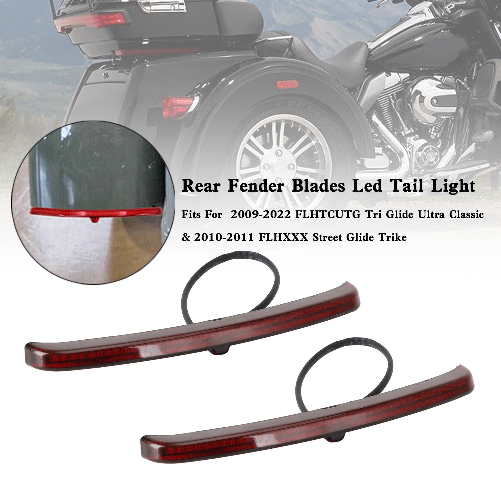 Touring Trike Glide 2009-2022 Bakre fender Blades LED-ljusljus