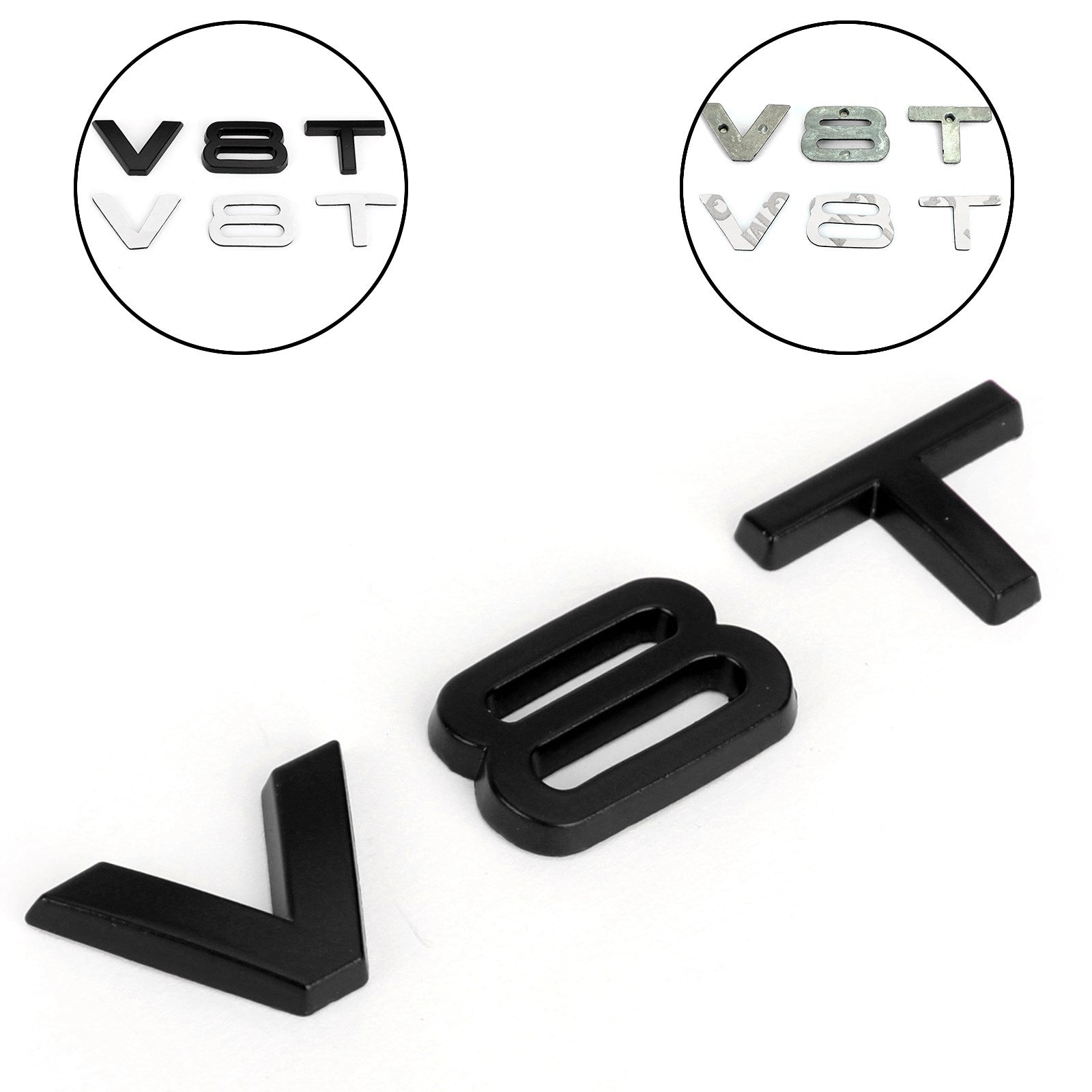 V8T Emblem Badge Fit för Audi A1 A3 A4 A5 A6 A7 Q3 Q5 Q7 S6 S7 S8 S4 SQ5 Black Generic