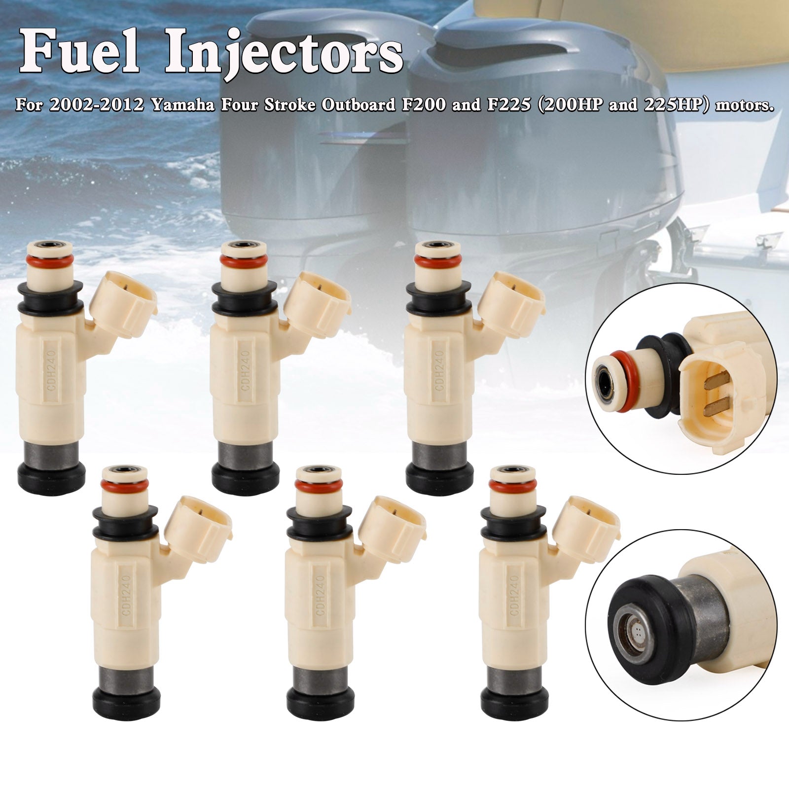 Yamaha Outboard F200 F225 CDH-240 Injetores de combustível 69J-13761-00-00 6pcs
