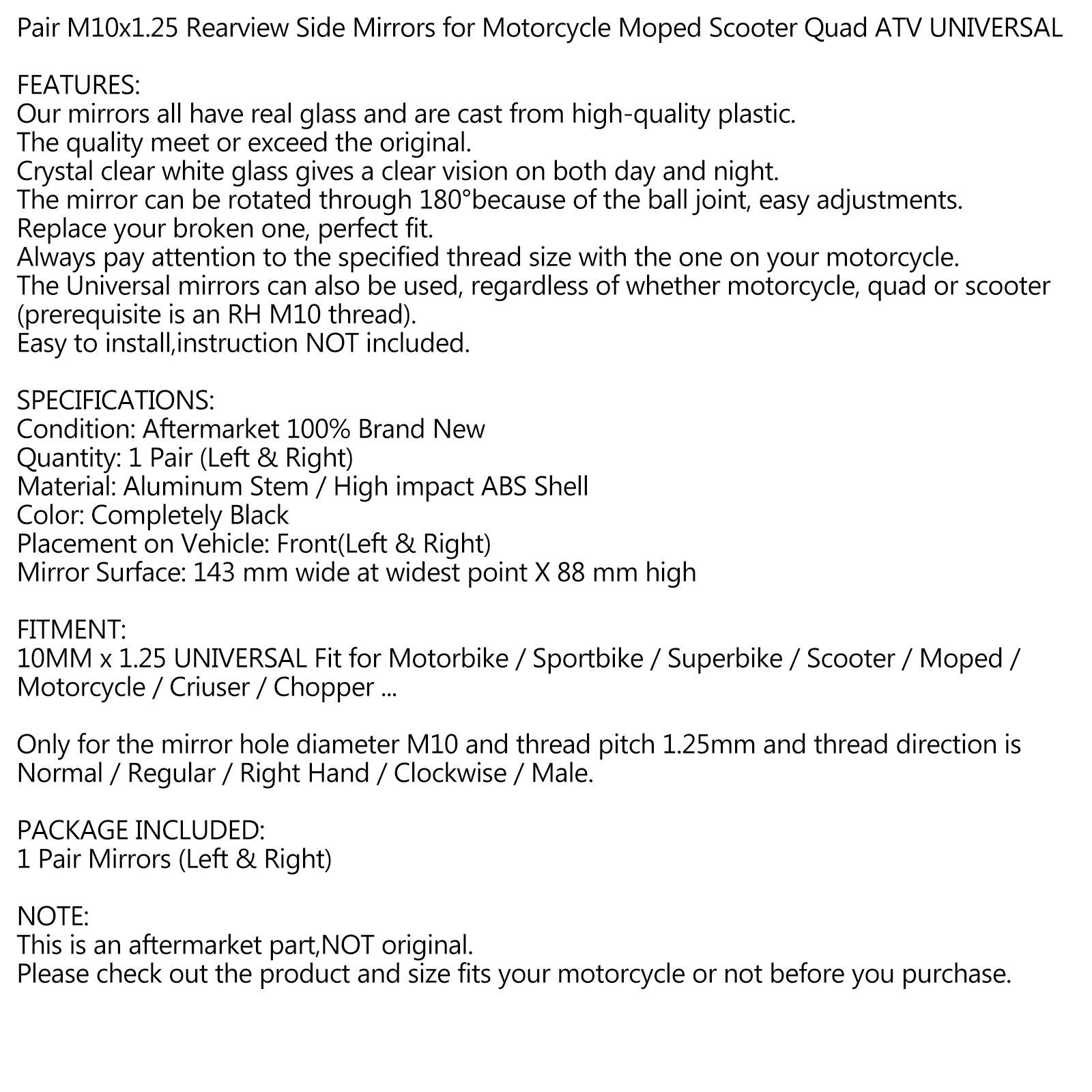 Par Espejos Retrovisores M10 para Moto Custom Cruiser Cafe Racer UNIVERSAL Genérico