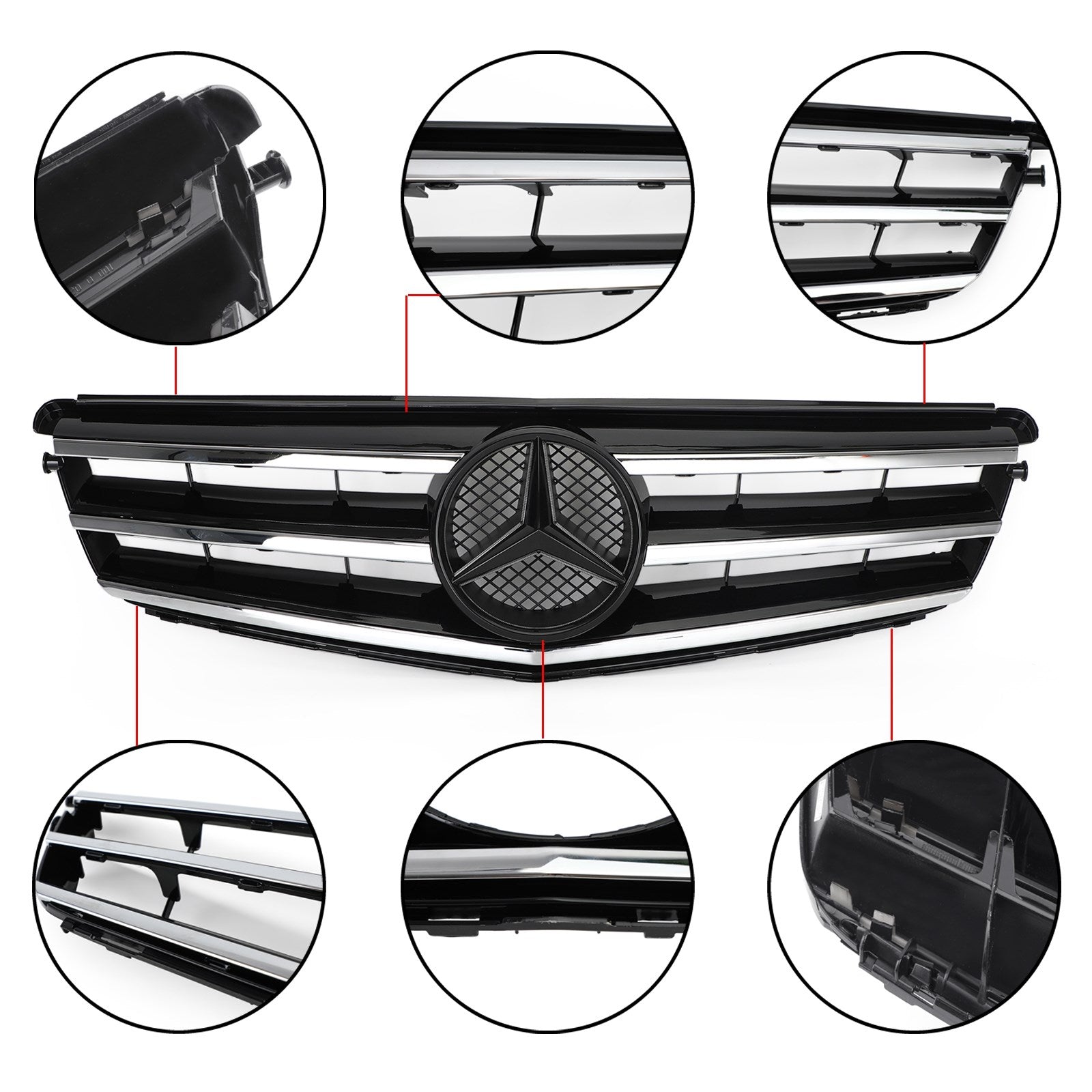 2008-2014 W204 C300 C350 LED Zwart Chroom Front Grille Generiek