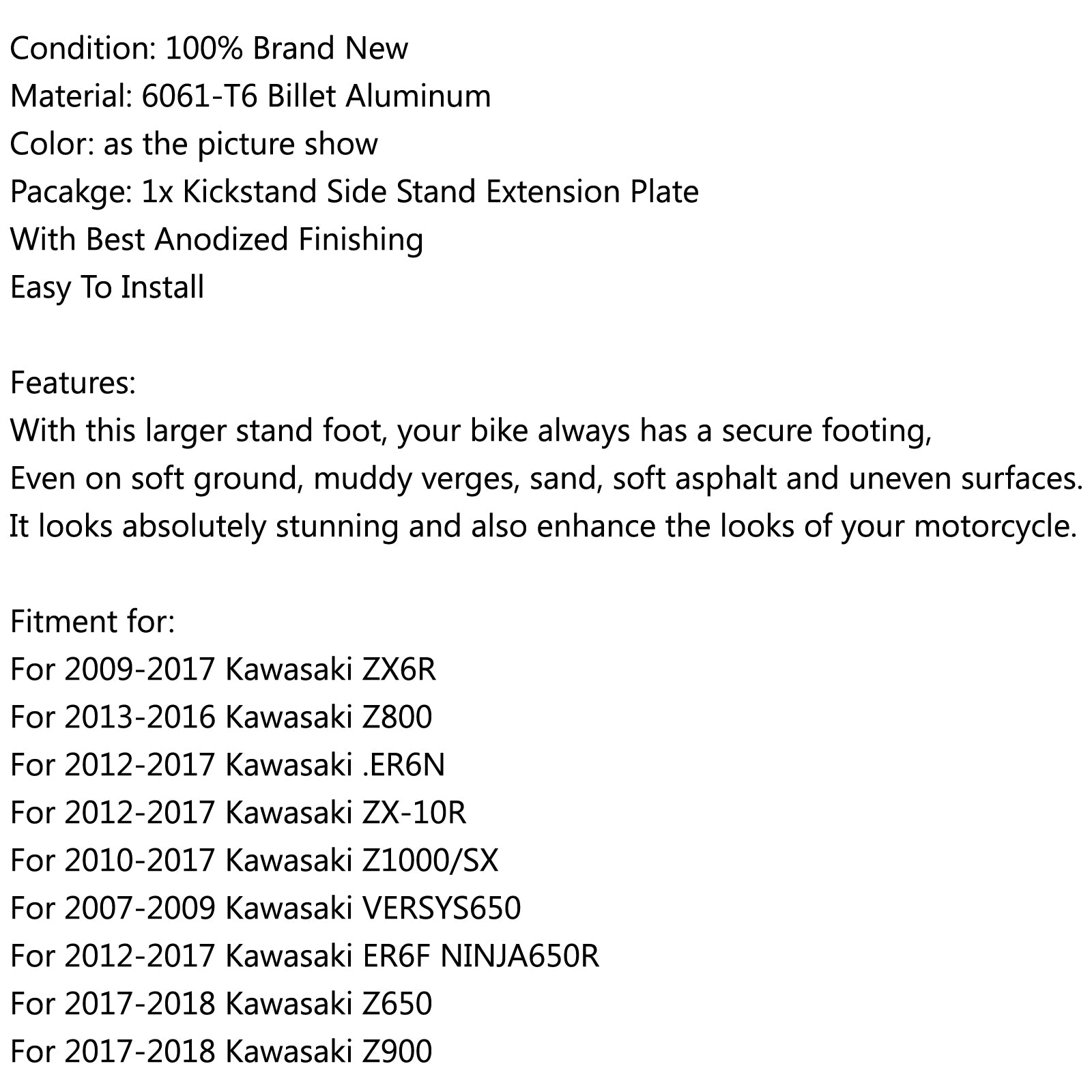 Almohadilla de extensión de soporte de placa lateral para Kawasaki Z1000 Z800 ZX-10R ER6F GN