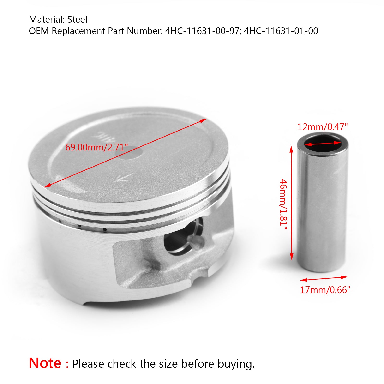 Størrelse for stempelboring STD S65 47,00mm CT70 Kit Honda CRF70F 70cc H C70 XR70R Ring