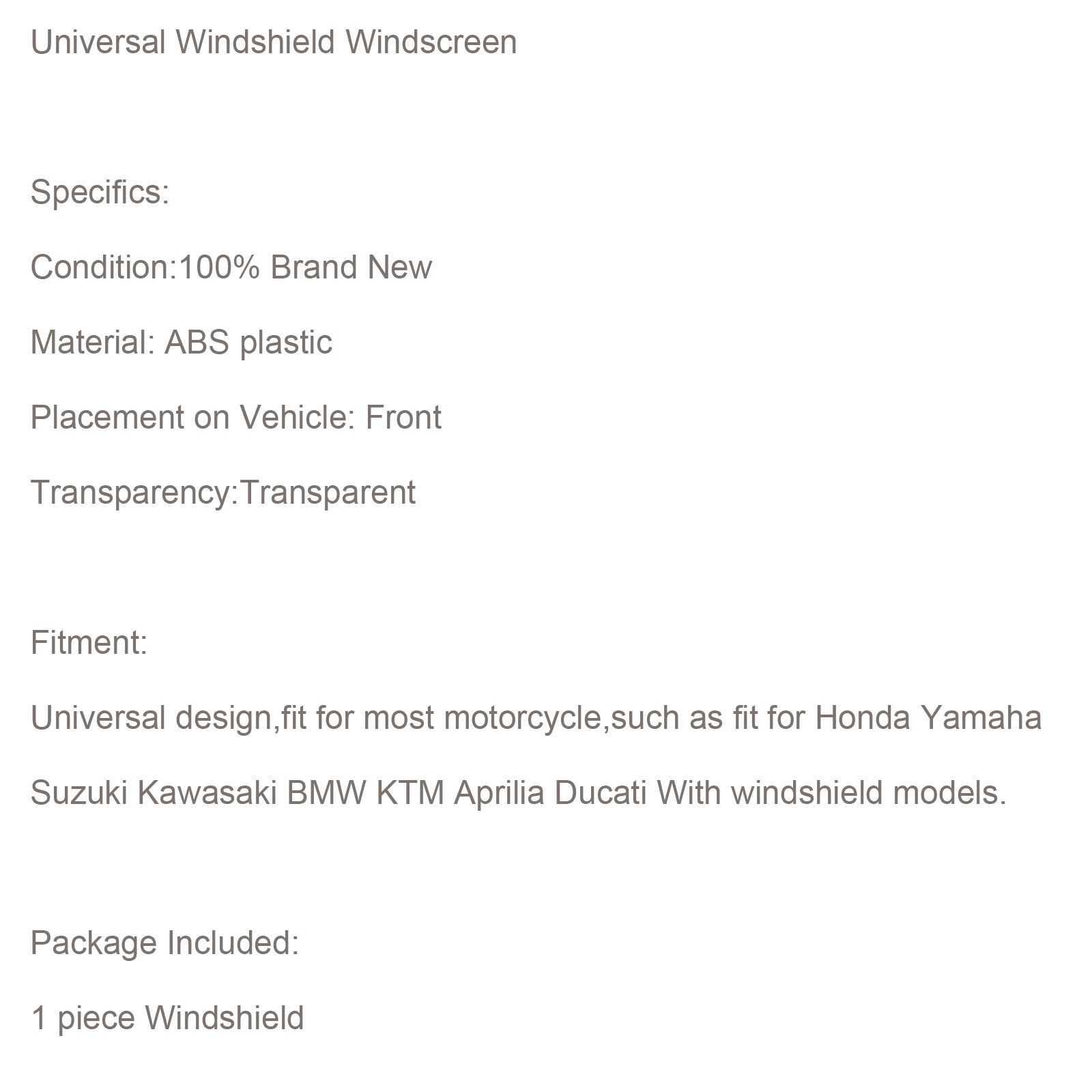 Verstelbare clip-on voorruitverlenging voor motorfiets, spoiler, winddeflector, grijs, algemeen