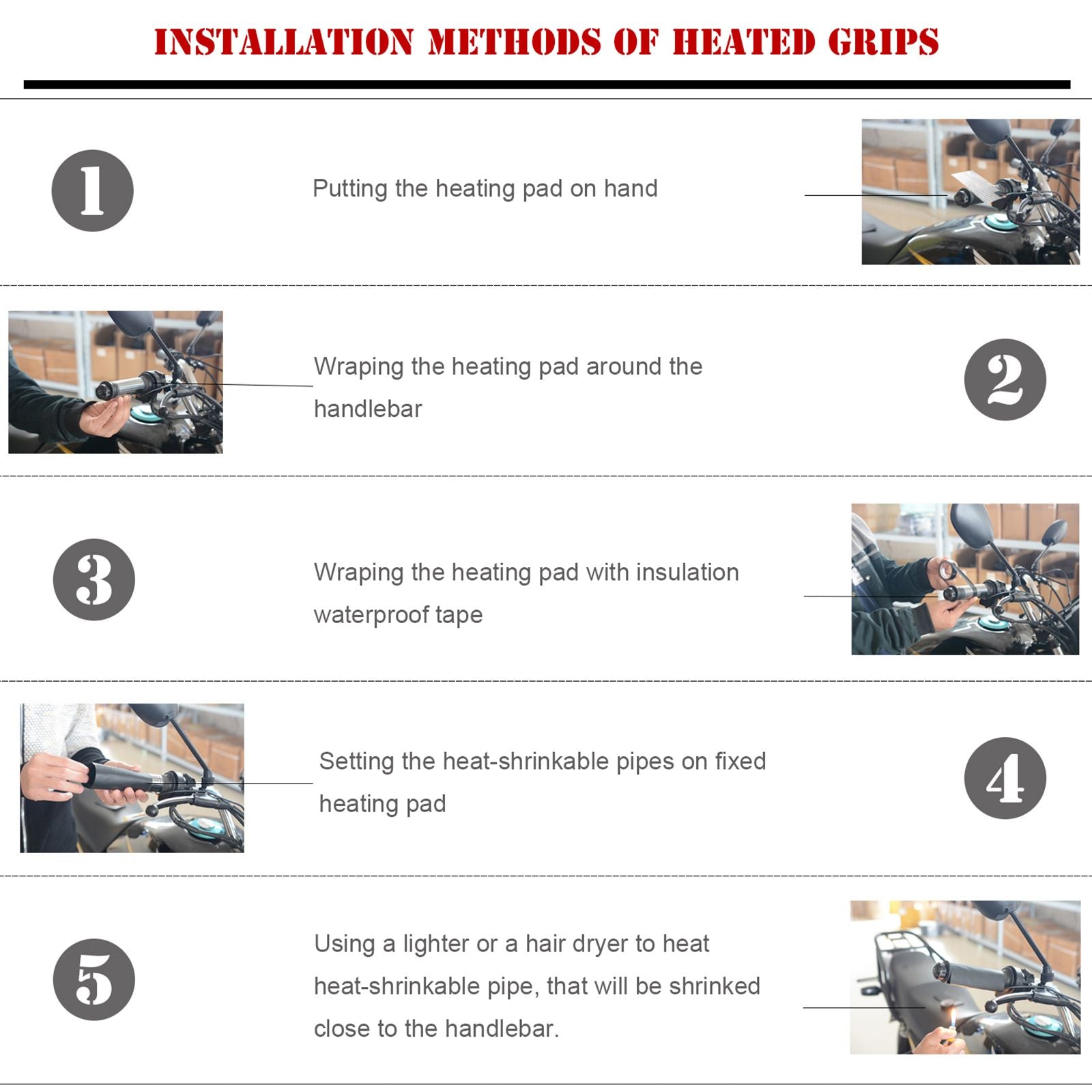 12V varmare uppvärmd styret krympbara varma greppstänger universal för motorcykel
