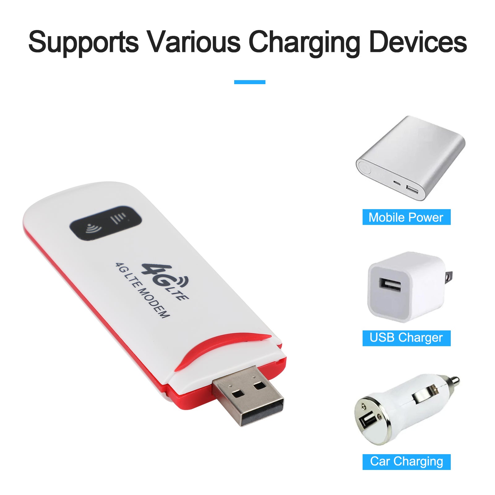 Enrutador inalámbrico 4G LTE WiFi módem de banda ancha móvil USB Dongle desbloqueado blanco