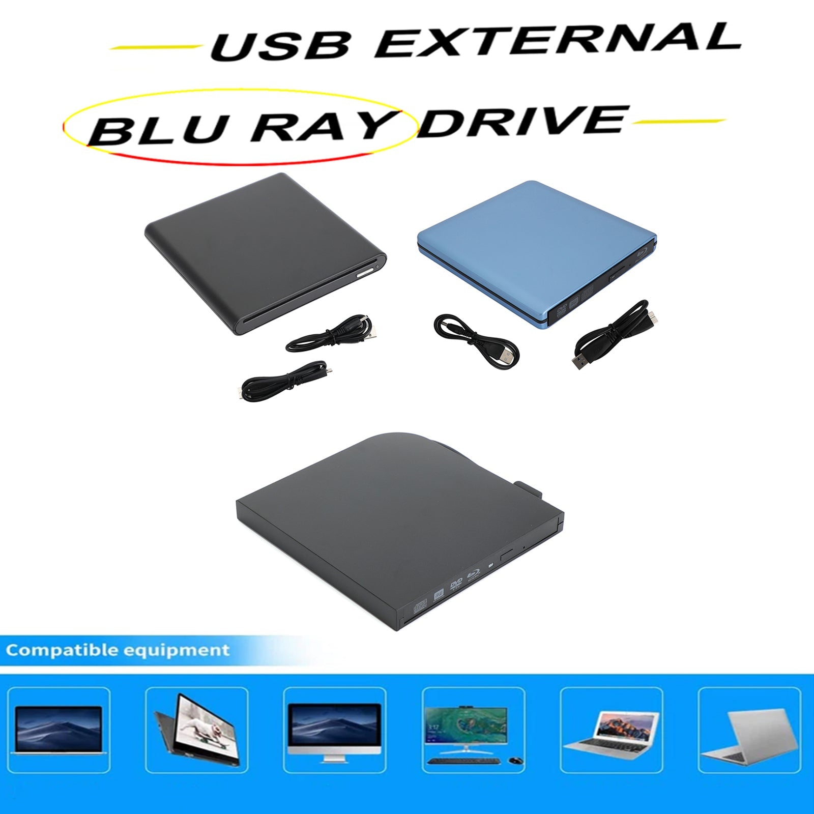 Blu Ray Burner Slot no USB Externo BD-R BD DVD CD RW Disc Writer Movie Player