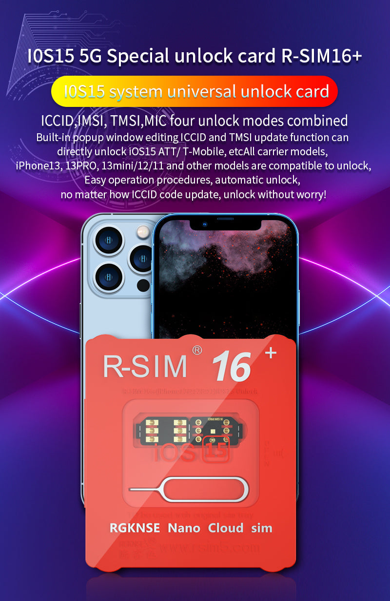 R-SIM 16+ Nano Lås opp RSIM-kort Fit for iPhone 13 Pro 12 Pro Max XS XR 8 iOS 15