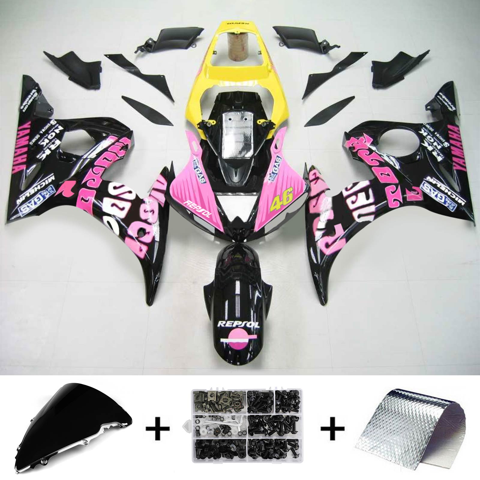 2005 Yamaha YZF 600 R6 Kit de carénage d'injection carrosserie plastique ABS #141
