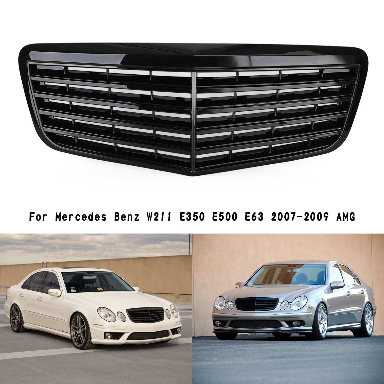 Mercedes-Benz 2007-2009 W211 E350 E500 E63 AMG Voorbumper Grille Grille Glanzend Zwart