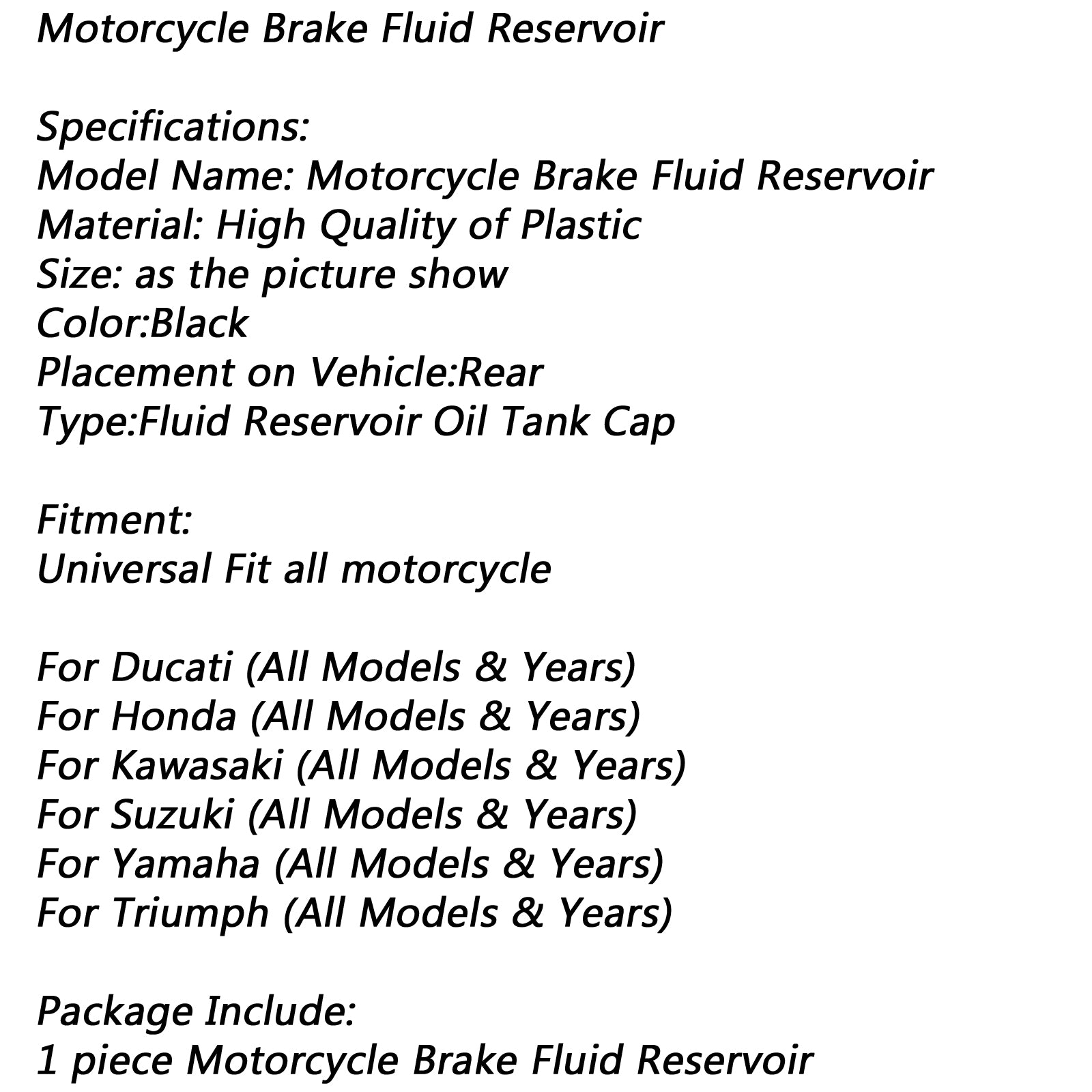 Embrayage Universal Moto Brake Master Cylinder Fliate Reservoir Huile Cap