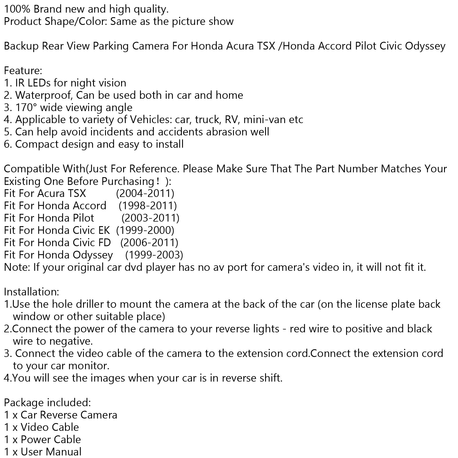 Backup achteruitrijcamera parkeercamera voor Honda Acura TSX Accord Pilot Civic HD CCD