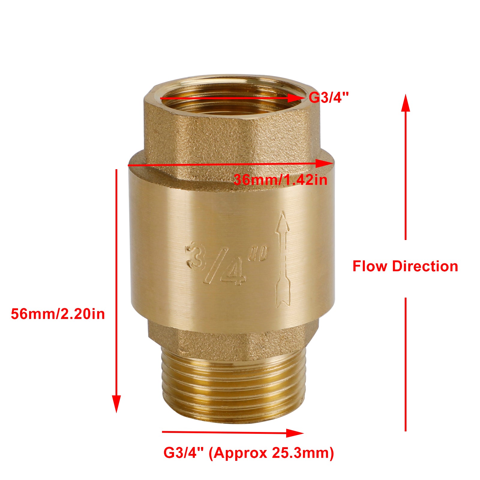 Válvula de retenção de latão G1/2" G3/4" G1" Prevenção de refluxo sem retorno com rosca M para F