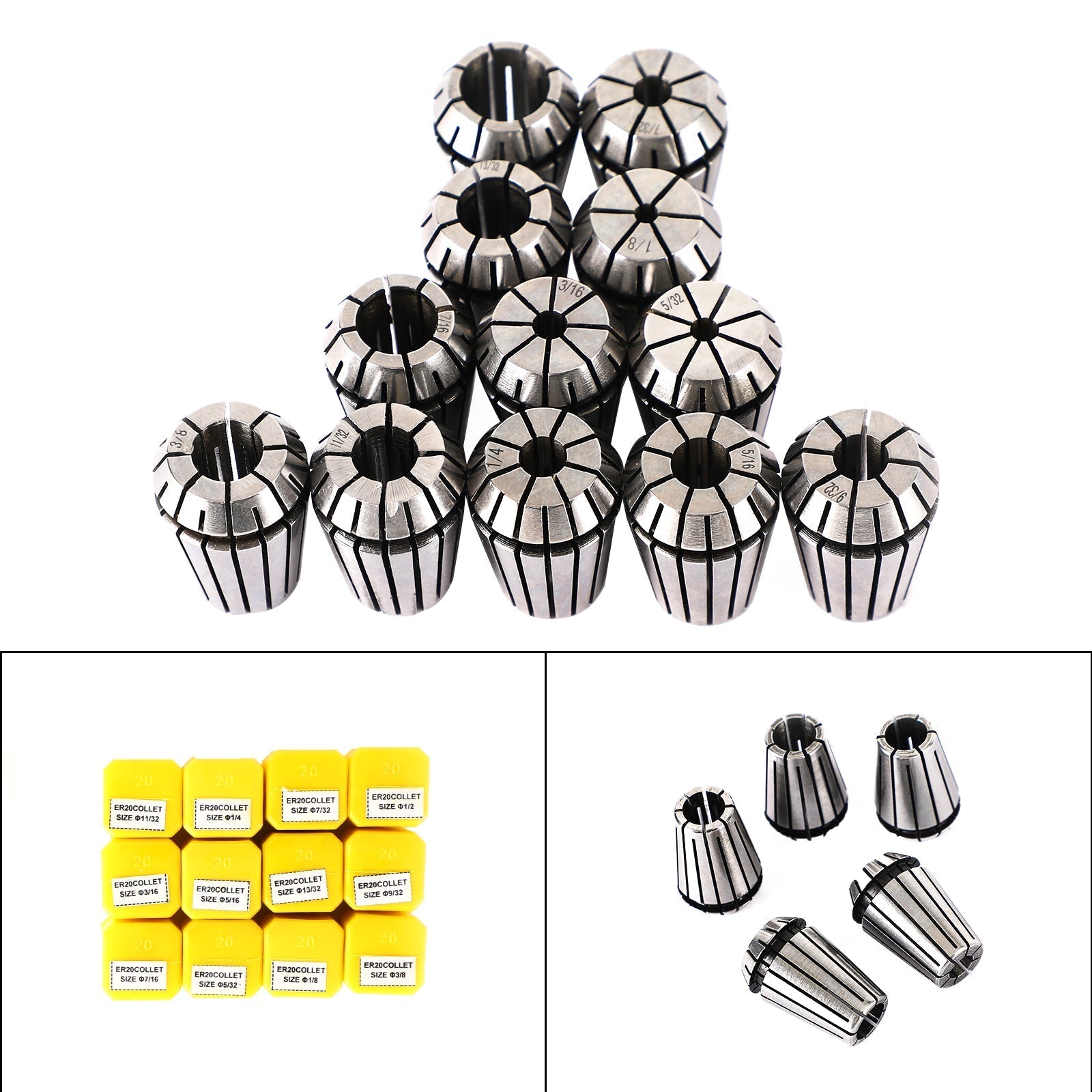 7pcs ER20 Spring Collet Set for CNC Milling dreiebenk verktøy Graveringsmaskinstål