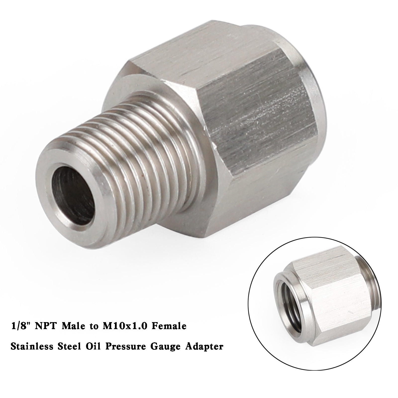 1/8" Adaptador de manómetro de aceite de acero inoxidable NPT macho a M10x1.0 hembra genérico