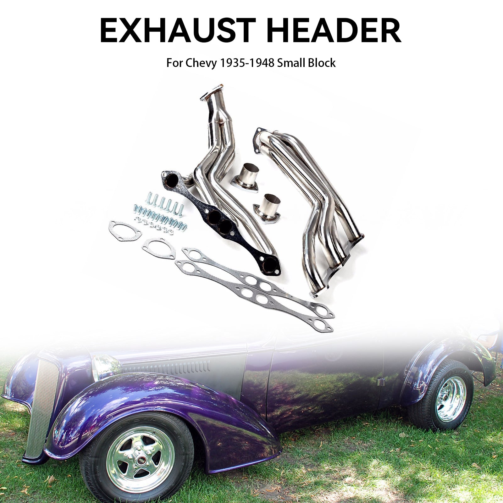 Chevrolet 1935-1948 Small Block rostfritt stålgrenrörshuvud