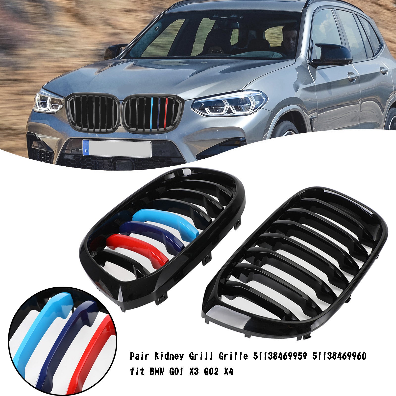 2018-2021 BMW X3 G01 X4 G02 Pair Kidney Grill Grille 51138469959 51138469960 51138091725 51138091726 générique