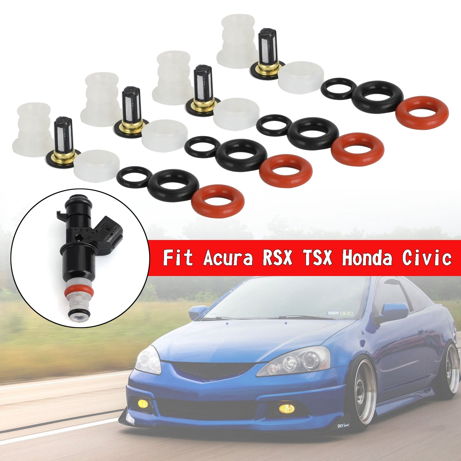 Acura RSX TSX Honda Civic 4st Bränsleinsprutare Reparationssatsfilter O-RINGS 16450RAAA01 16450-RAA-A01 842-12288 842-12287 FJ484 GENERISKA
