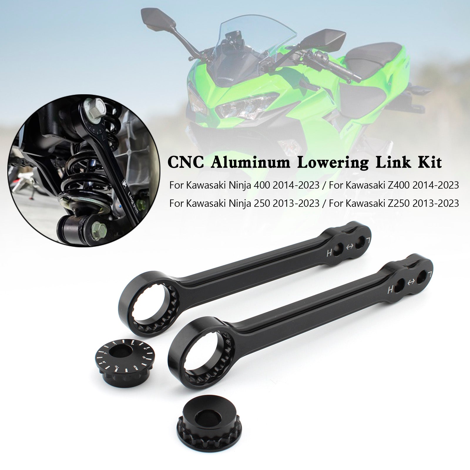 Kawasaki Ninja 400 250 Z400 Z250 13-23 Kit de maillons d'abaissement en aluminium CNC 40 mm