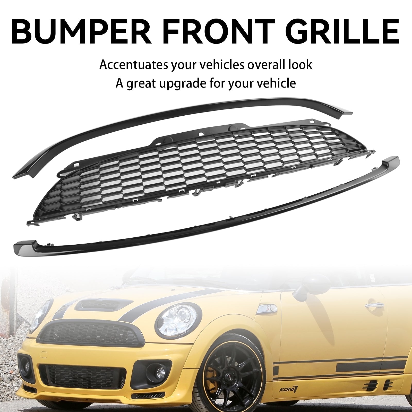 MINI R58 Cooper S & JCW 2-deurs coupé 2011-2015 3 stuks glanzend zwarte frontgrille