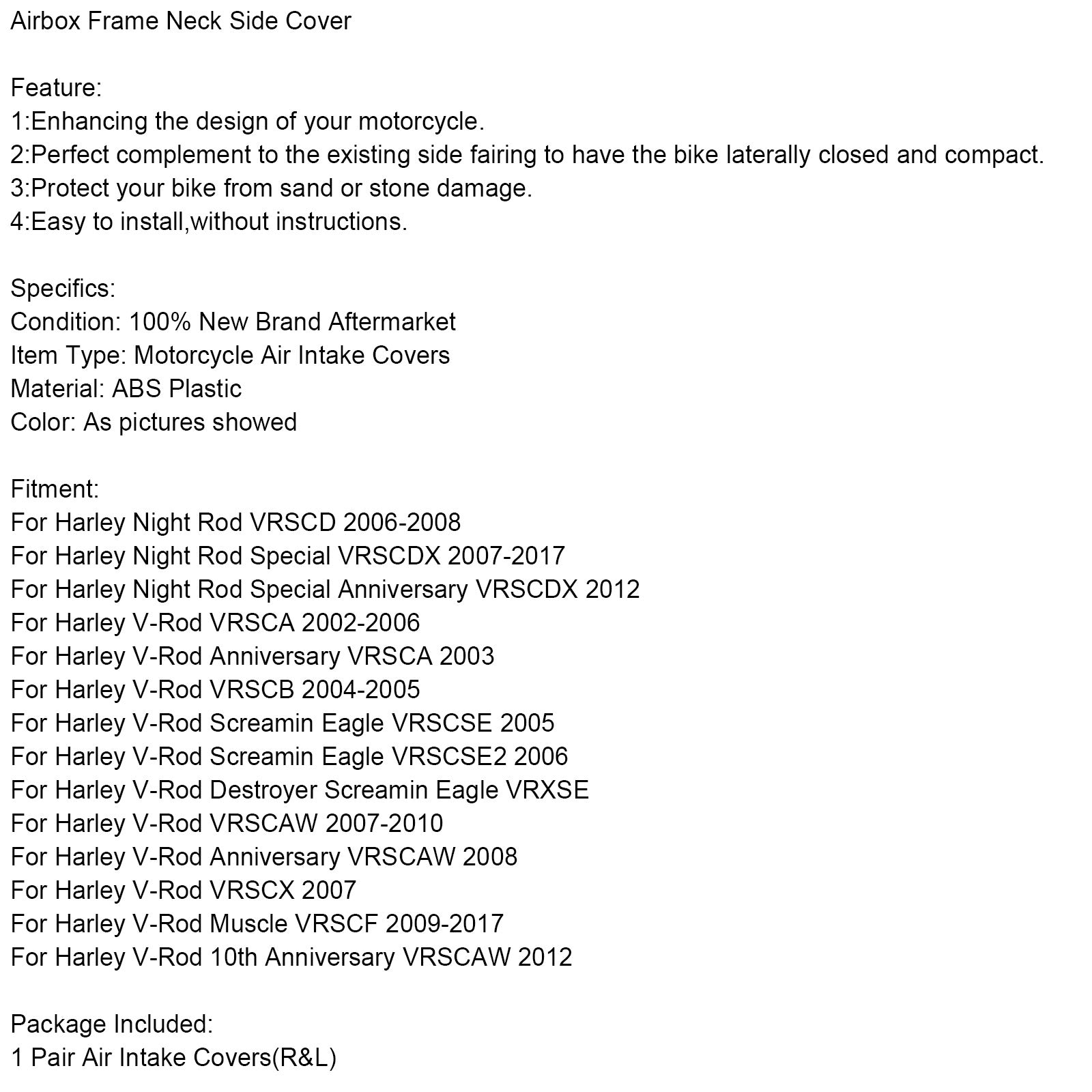 Couverture latérale du cou à cadre de boîte à air pour V-Rod VRSCA Screamin Night Rod Special Black