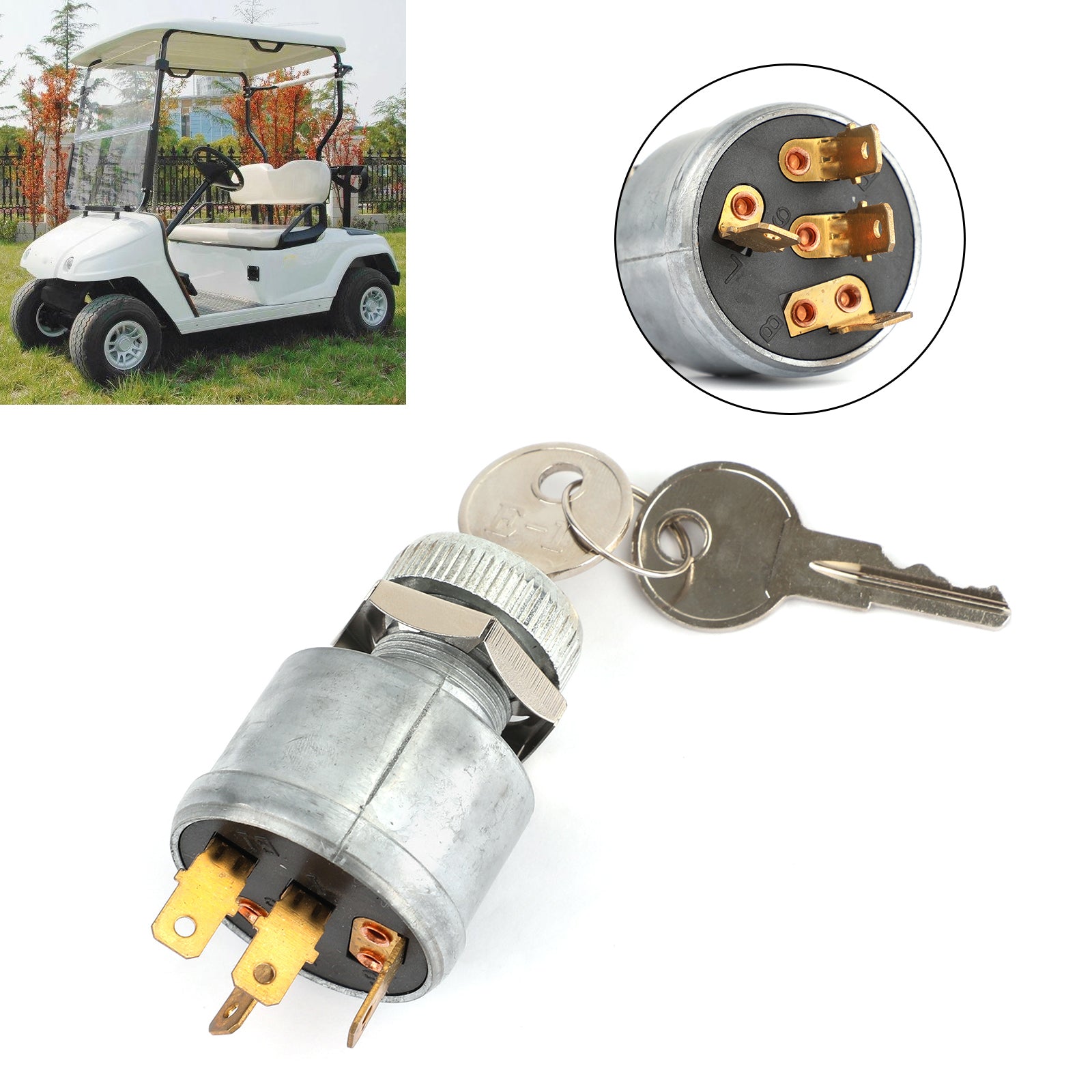 Nøkkelbryter for EZGO-vogn - 4-pinners med fabrikklys 81+ gass & Elektrisk 33639G01