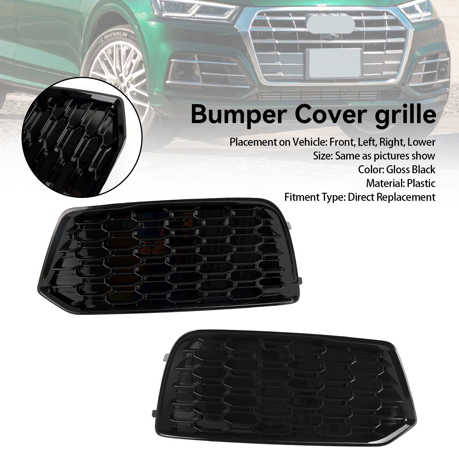 Audi Q5 2018-2022 Mesh 2PCS Couverture de pare-chocs avant Grille Grill Lunette Insert