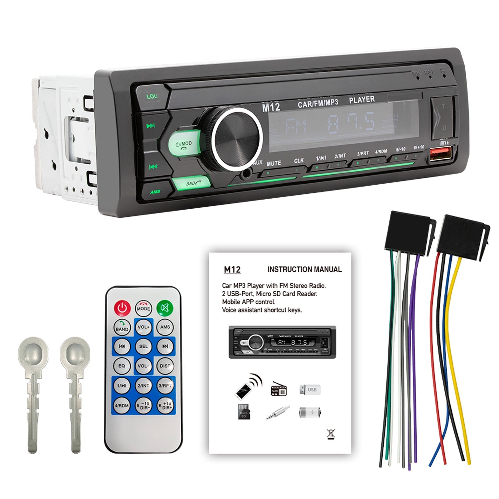 AI slimme Bluetooth-stereoradio FM-auto-mp3-speler Positionering om een auto te vinden