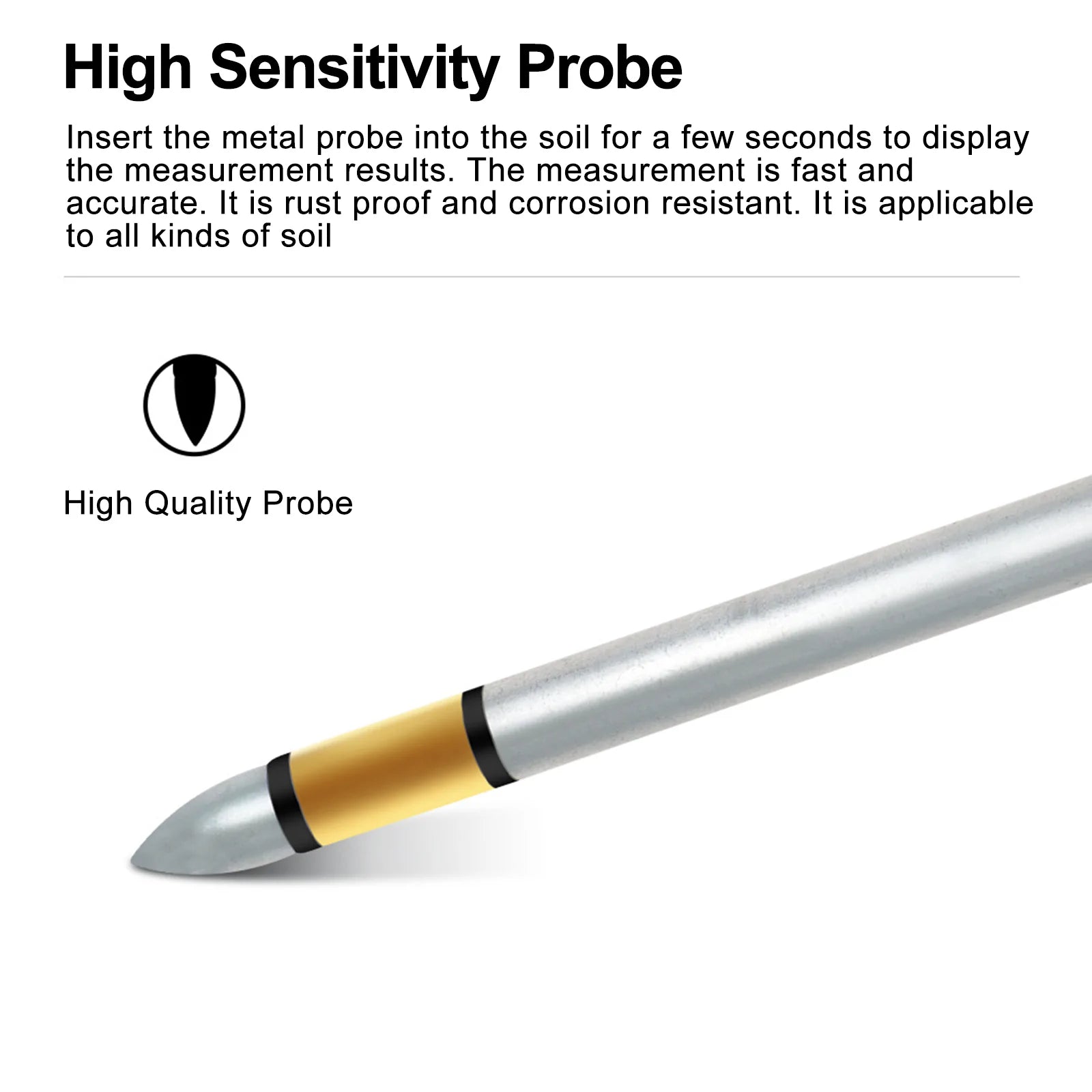 Testador de pH do solo portátil PH & Medidor de umidade com sonda metálica de 295 mm de comprimento