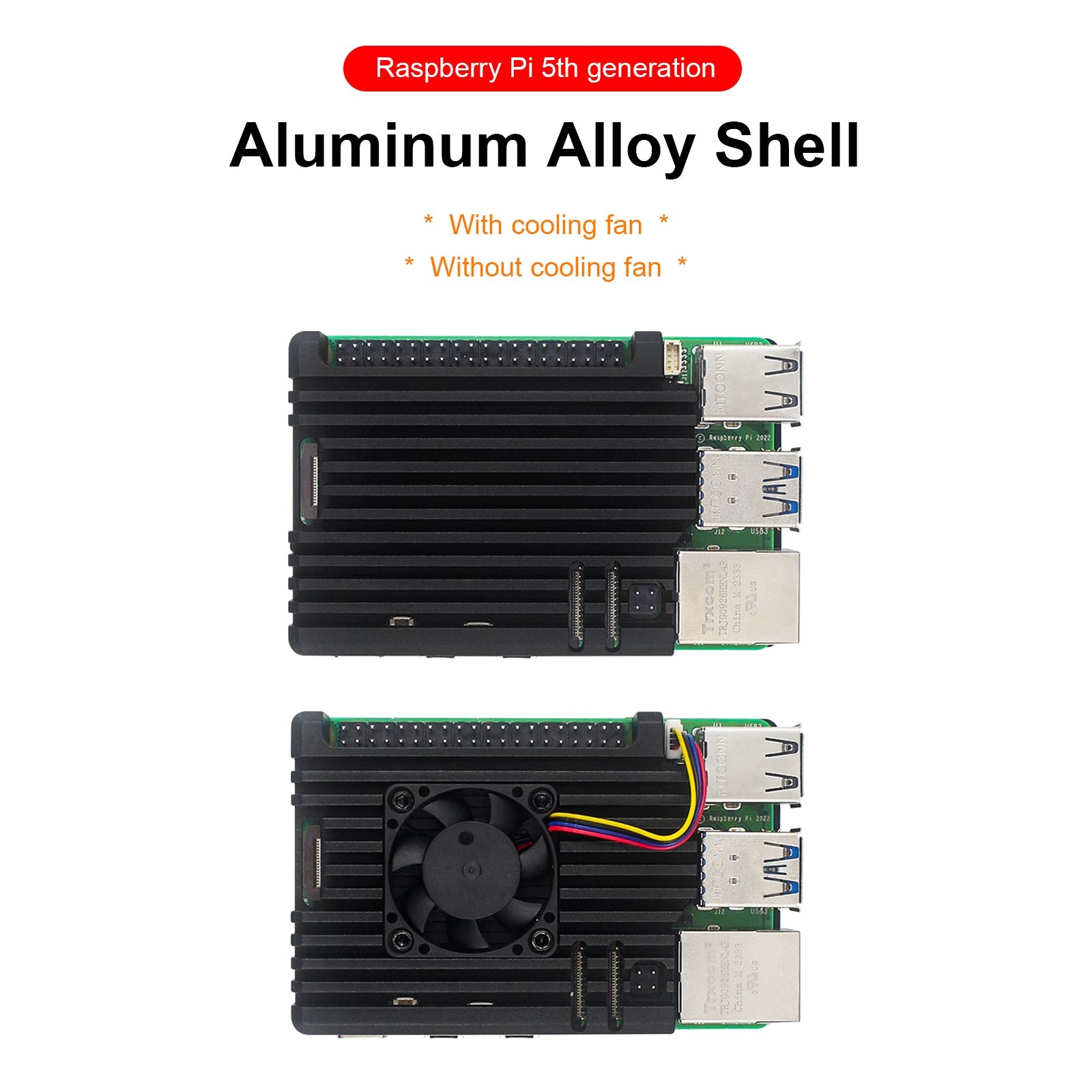 Metallhöljet Raspberry PI5 Passiv kylning av aluminiumhöljet Valfritt kylfläkt