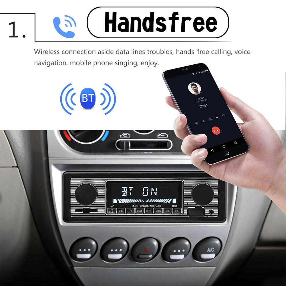 Bluetooth Vintage Car Mp3 Player FM Radio Aux Classic Stereo Audio mottaker USB