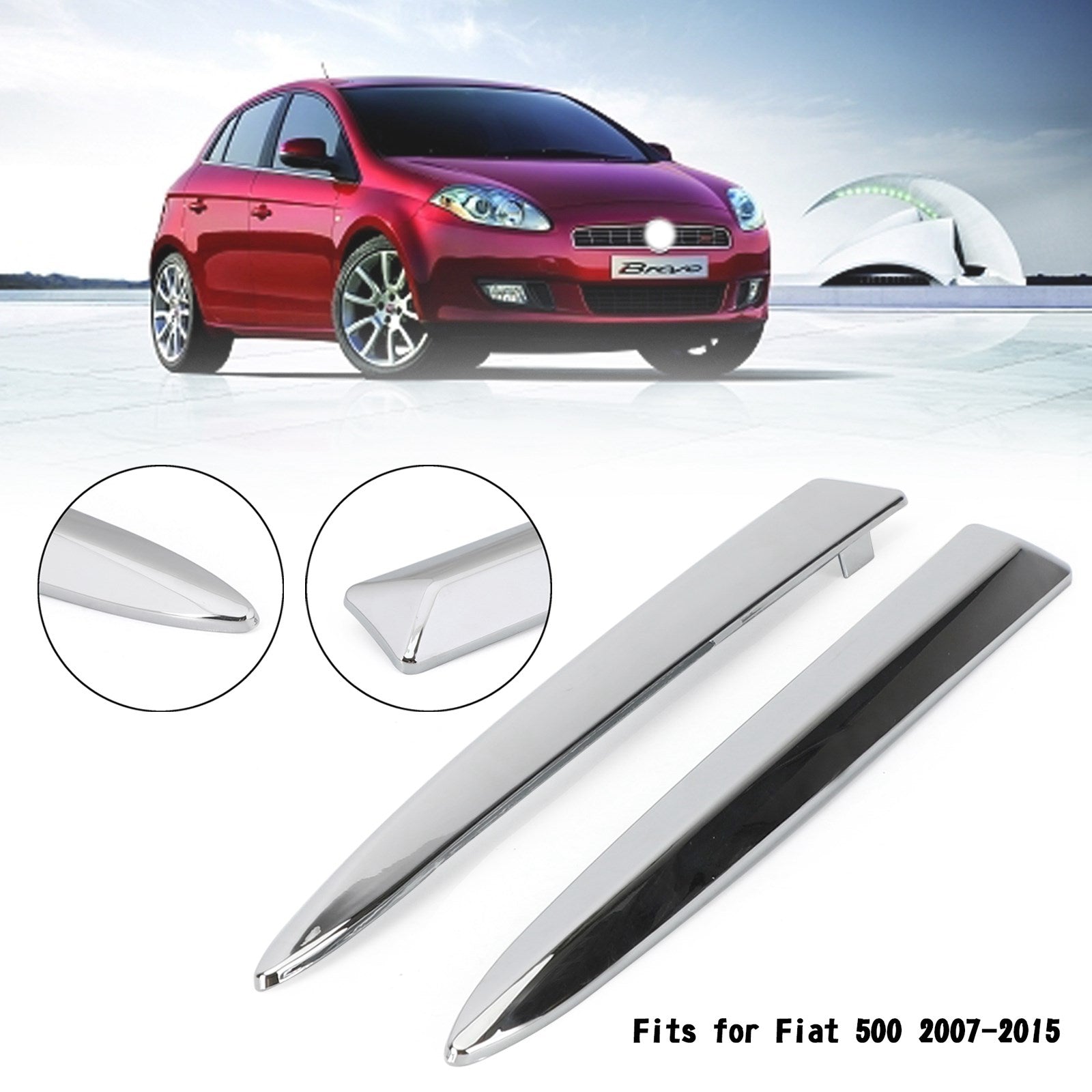 2007-2015 Fiat 500 Pair Chrome Front Bumper Upper Grill Moulding Trim Generic
