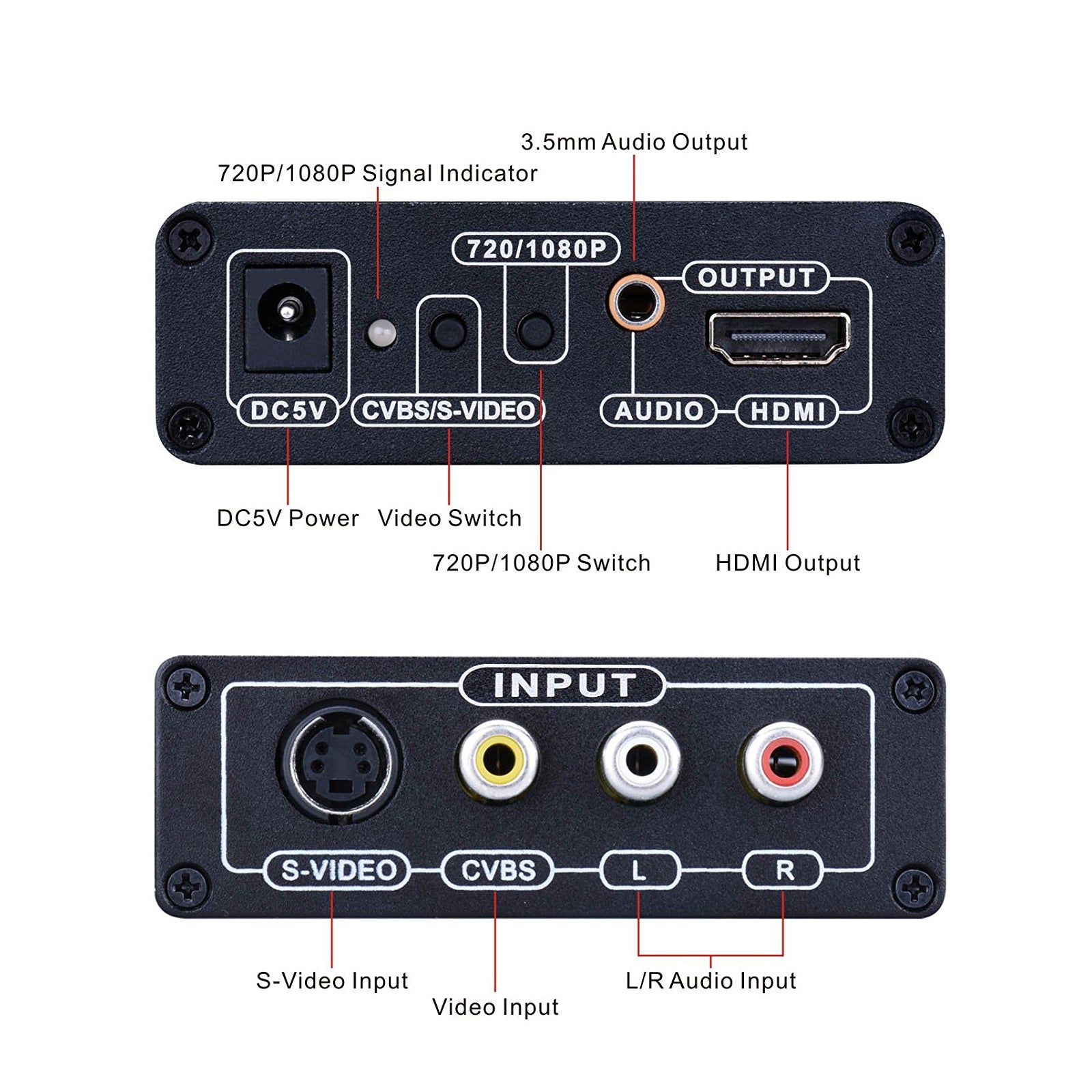 3 RCA AV+S-Video CVBS Composiet R/L Audio naar HDMI 1080P Converter