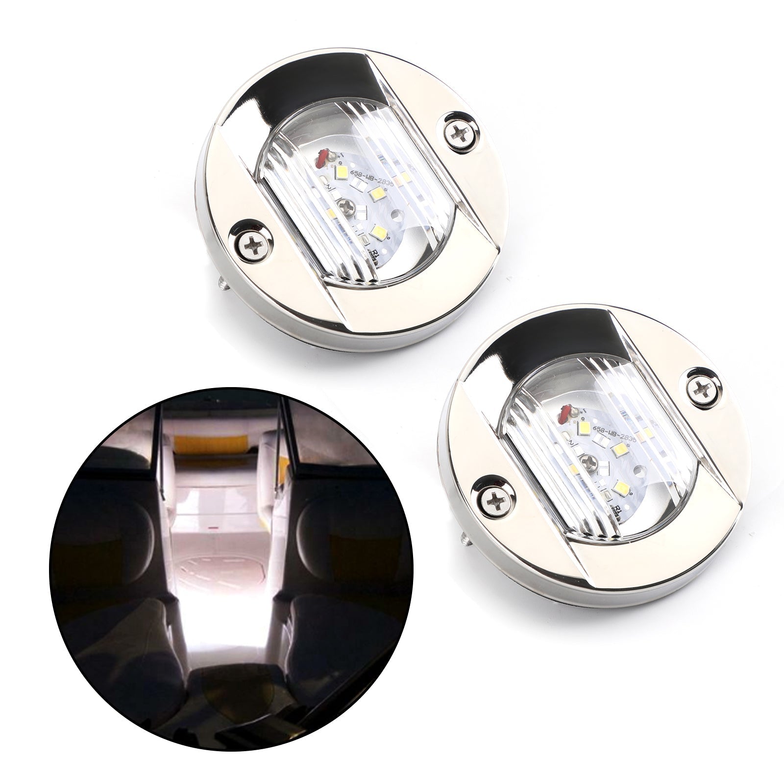 2 pièces LED Marine bateau Yacht tableau arrière Chrome ancre lumière arrière ronde 2835-SMD 12 V