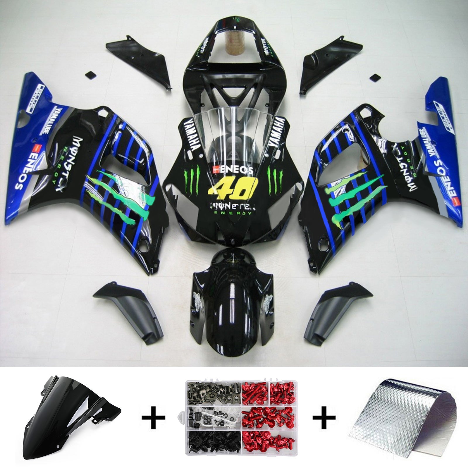 2000-2001 Yamaha Yzf 1000 R1 Kit de camence d'injection de carrosserie en plastique ABS # 101