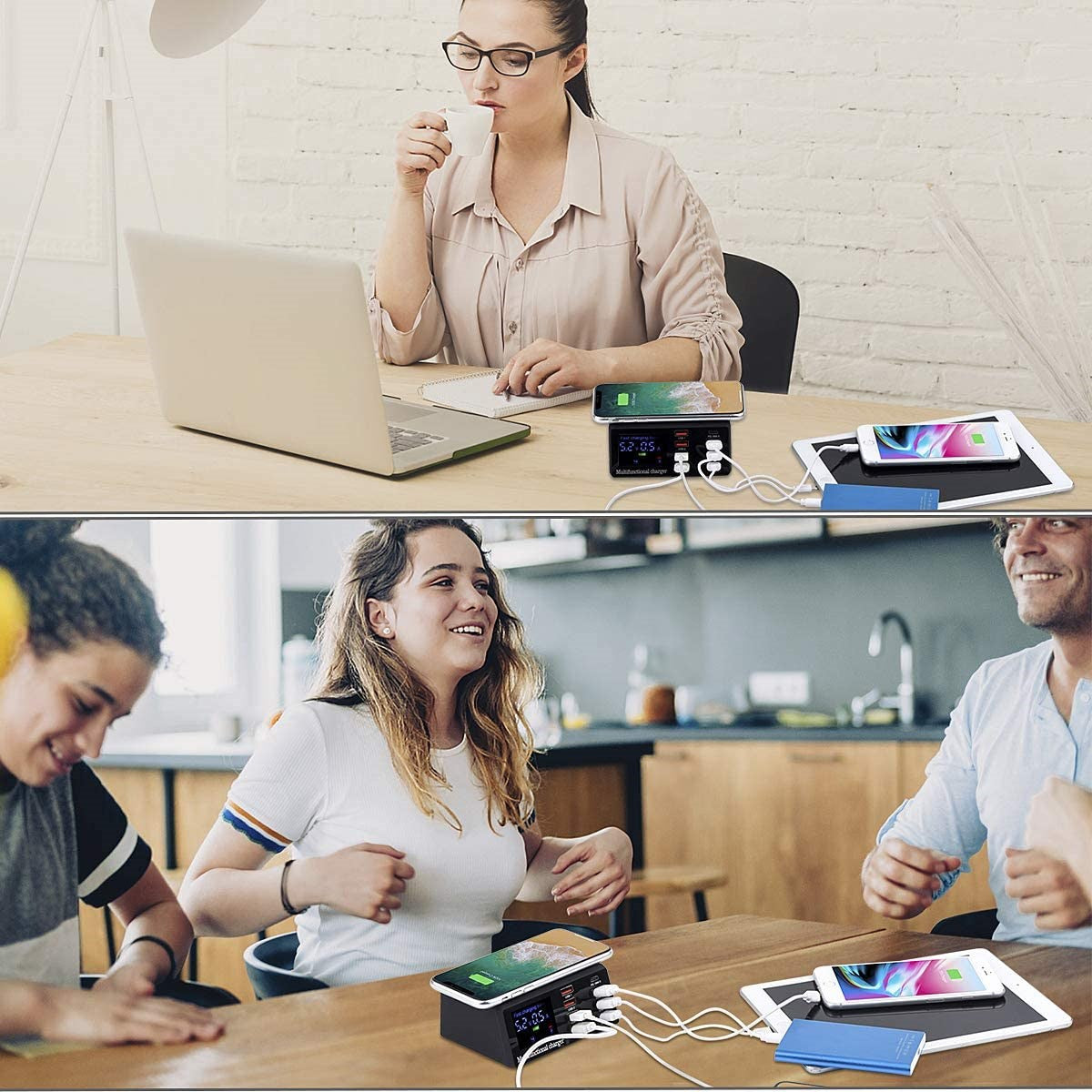 100W 8 Porter USB QC 3.0 Fast PD Rask adapter Trådløs ladestasjon UK -plugg