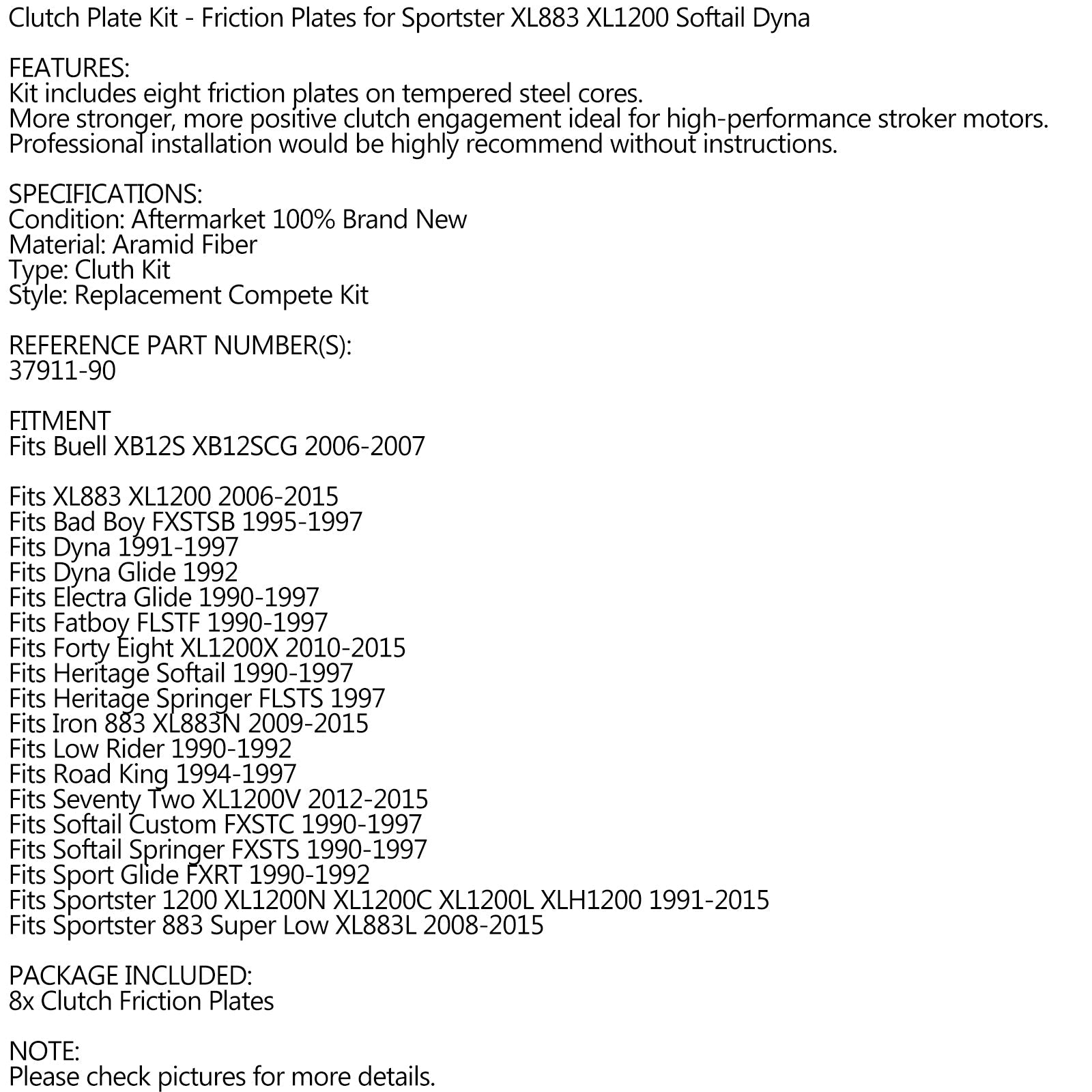 Súprava pre trenie spojky pre Sportster XL883 XL1200 SoftAil Dyna Generic