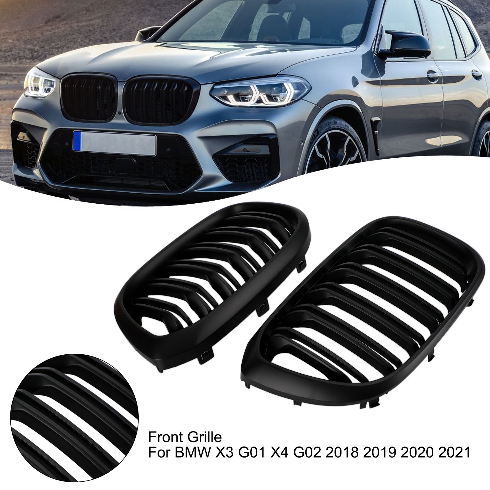 2018-2021 BMW X3 G01 X4 G02 Pair Kidney Grill Grille 51138469959 51138469960 51138091725 51138091726 générique