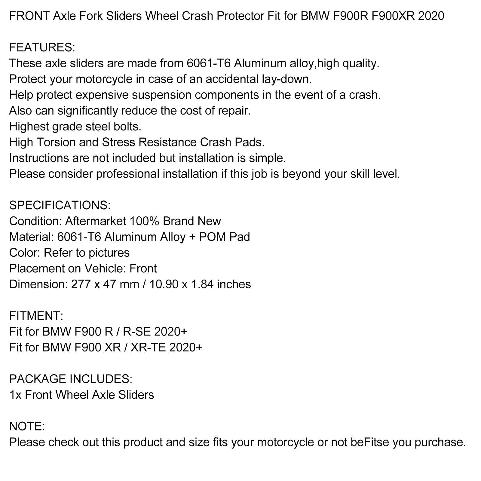 Areyourshop predné vretené vreteno s posúvačom kolies pre BMW F900R F900XR 2020 Generic