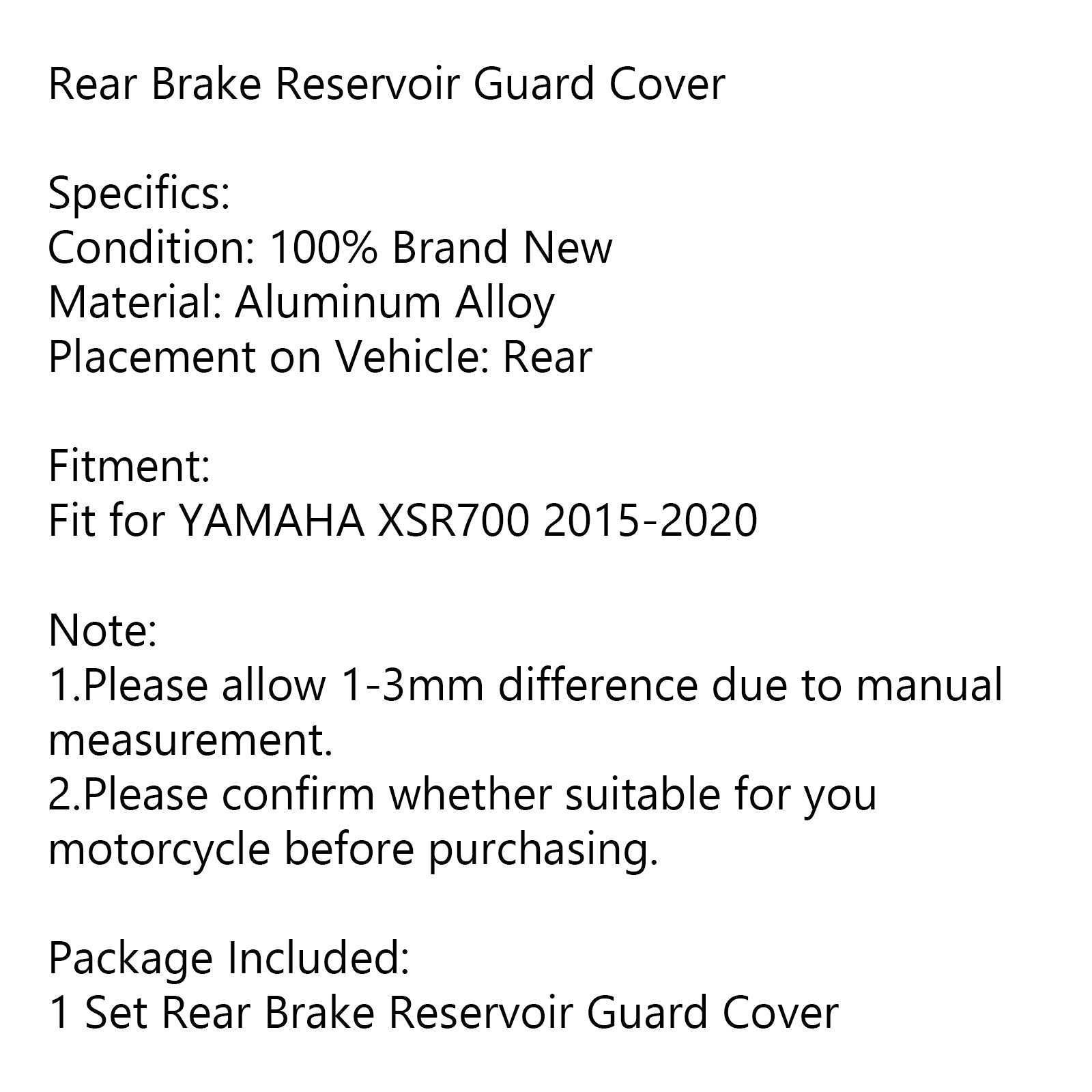 Motorsykkel bakbremseservoarvaktdeksel passform for Yamaha XSR 700 2015-2020 generisk