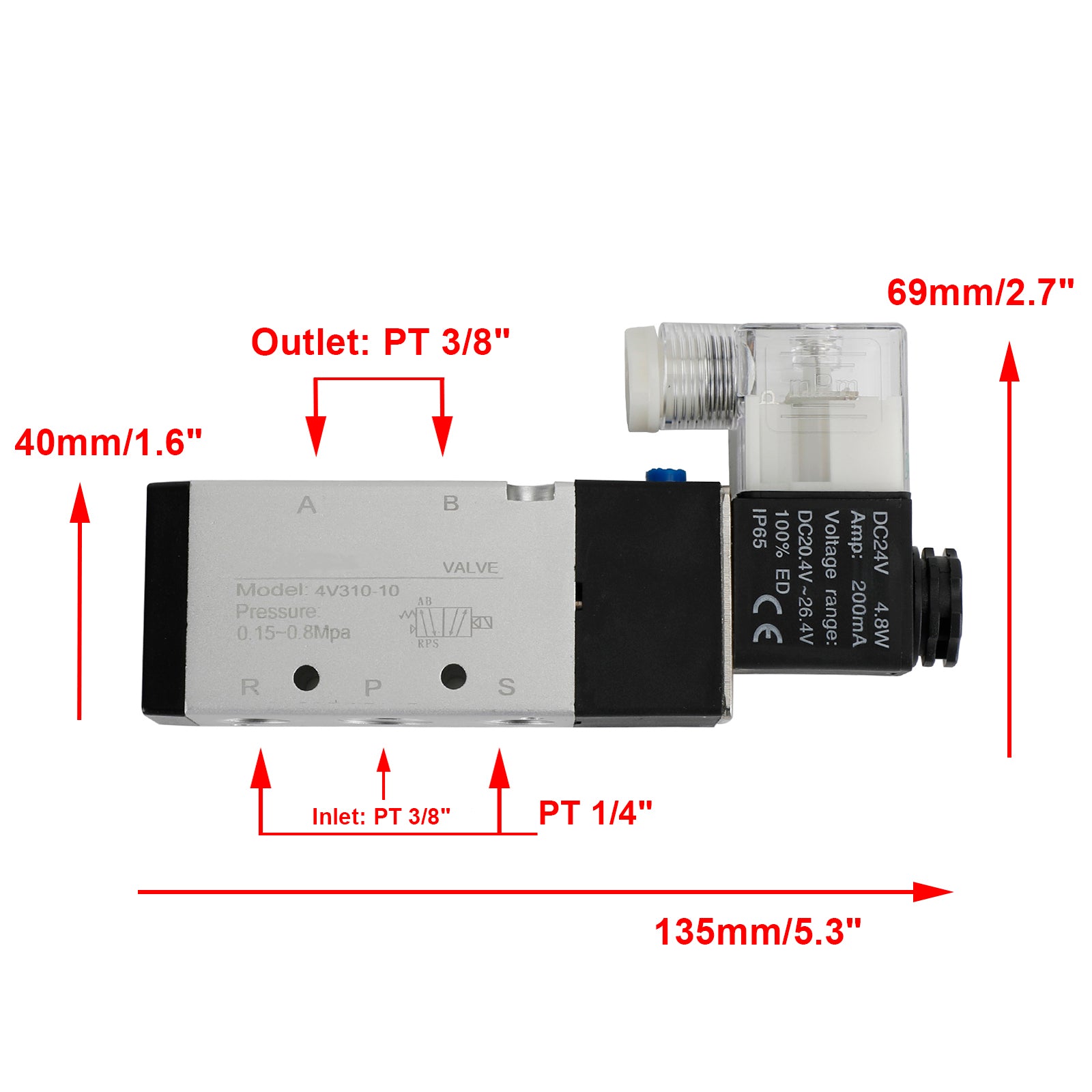 Électrovanne pneumatique électrique 4V310-10 2 positions 5 voies PT 3/8"