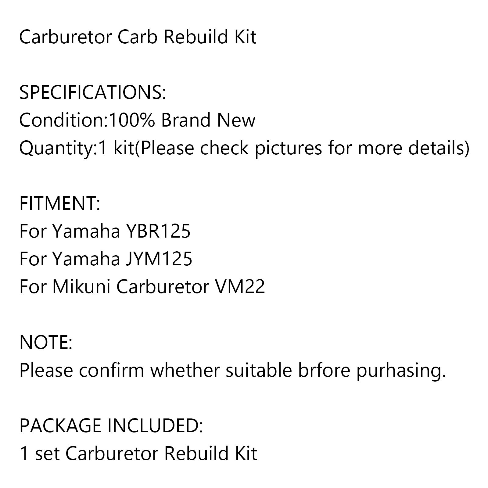 Kit de réparation de carburateur de moto pour yamaha ybr125 Jym125 pour le carburateur VM22