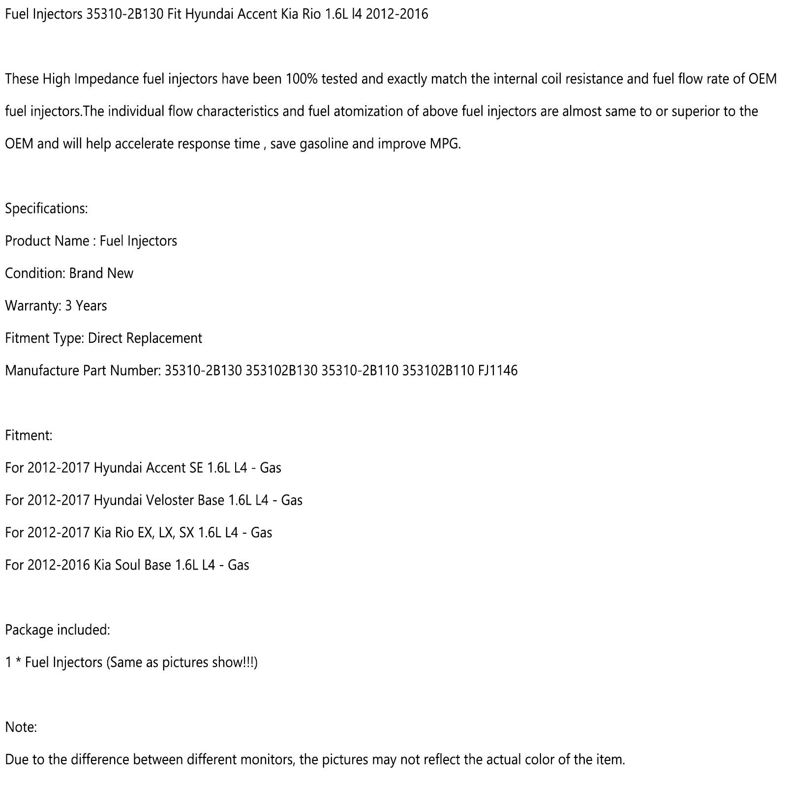 Injetores de combustível 1PCS 35310-2B130 FIT HYUNDAI SOCT KIA RIO 1.6L L4 2012-2016