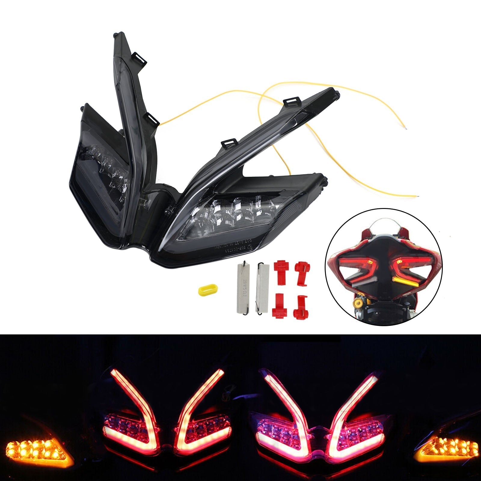 Clignotants de feu arrière intégrés à LED pour Ducati 959 899 1299 1199 Panigale noir