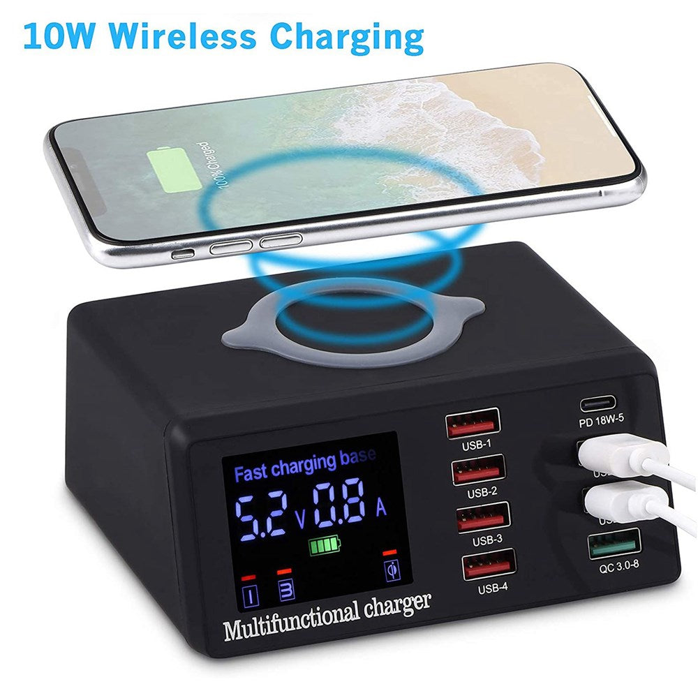 100W 8 Ports USB QC 3.0 Fast PD Quick Adapter Wireless Charging Station UK Plug