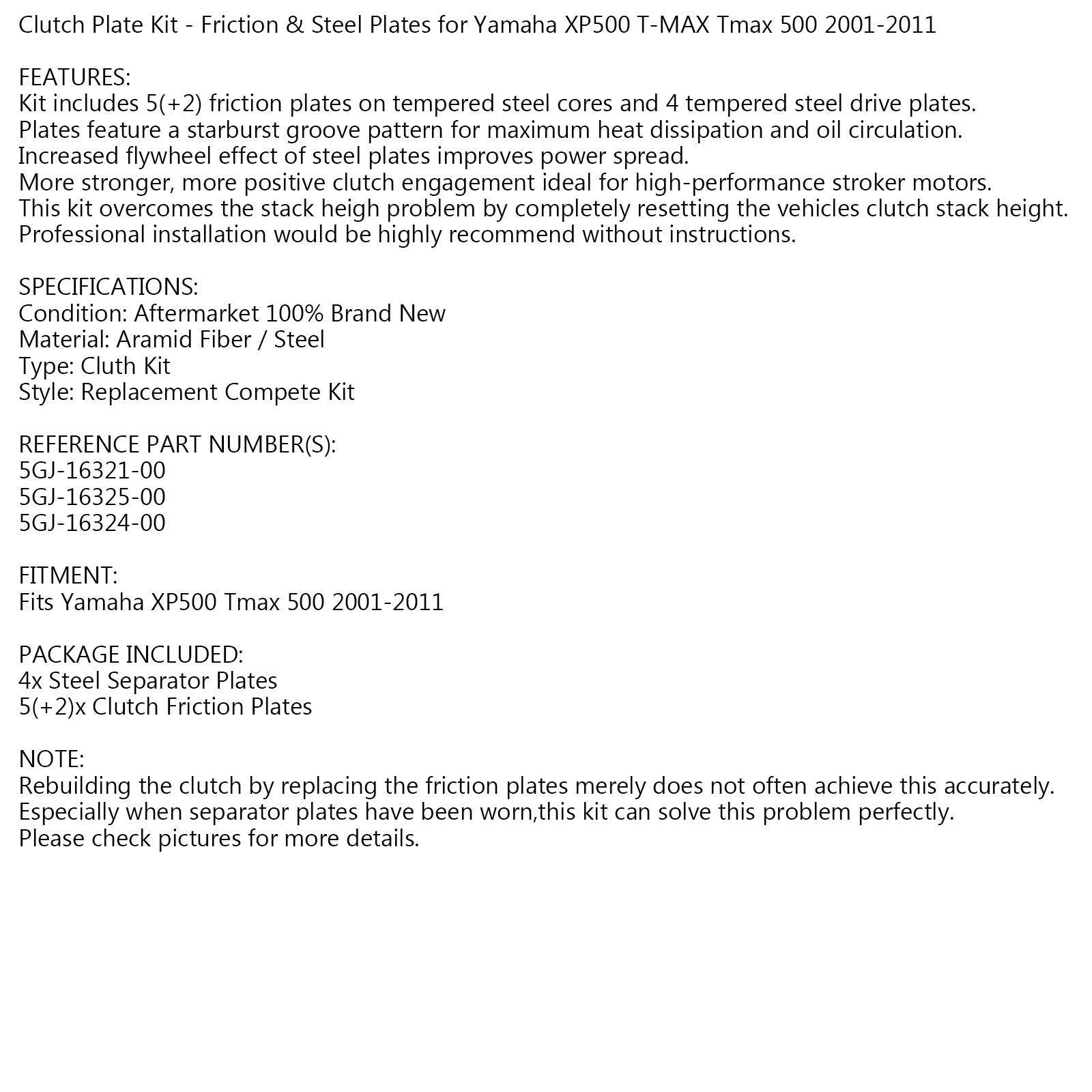 Sada spojky z ocele & Trecie dosky pre Yamaha XP500 T-MAX Tmax 500 2001-2011 Generic