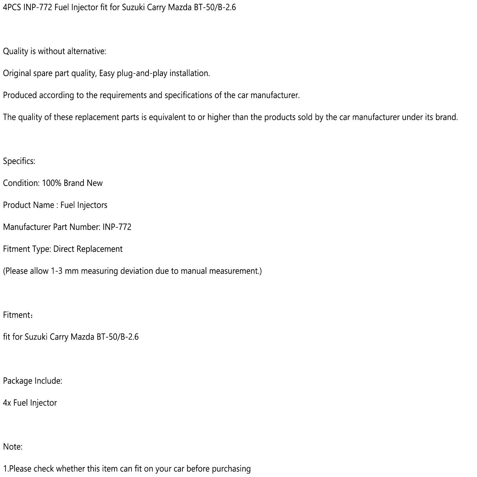 4st Inp-772 bränsleinsprutnings passform för Suzuki bär Mazda BT-50/B-2.6 Generisk