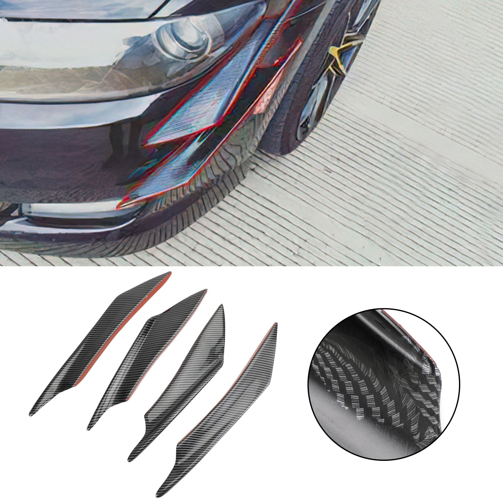 4 stks Universele Voorbumper Vinnen Body Splitter Spoiler Canards Koolstofvezel Look